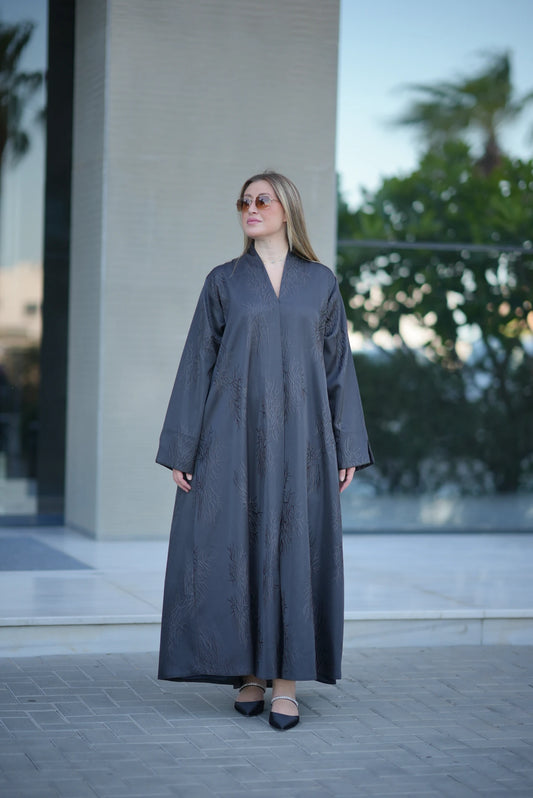 The Charcoal Coral Jacquard Abaya
