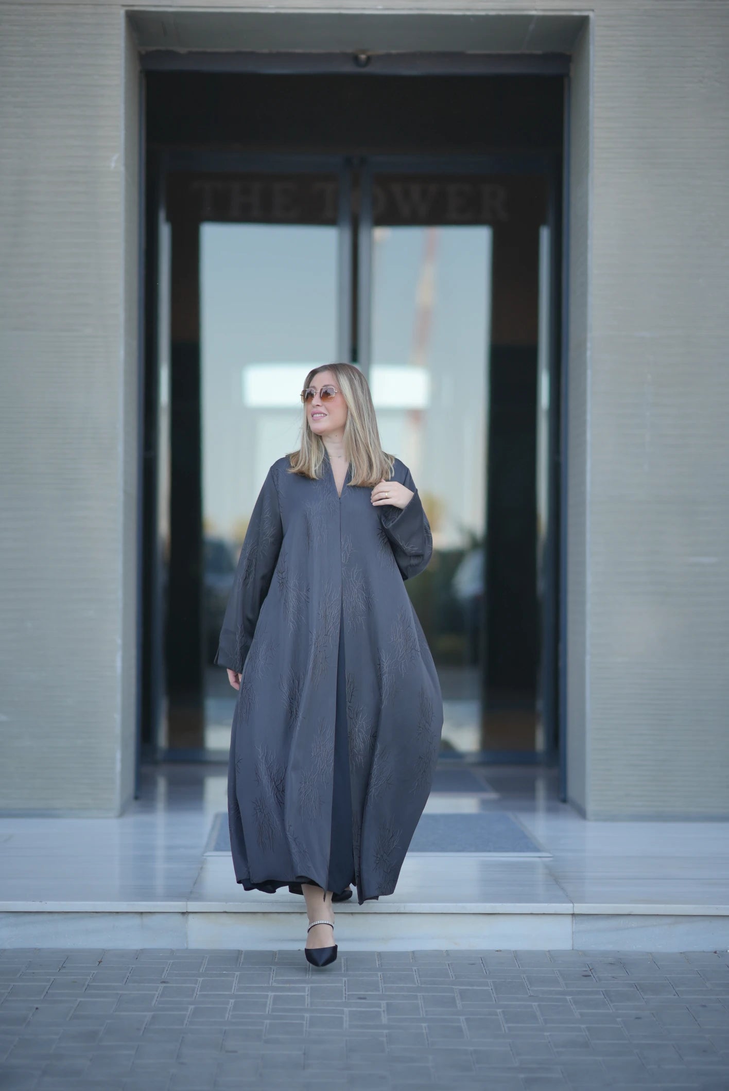 The Charcoal Coral Jacquard Abaya