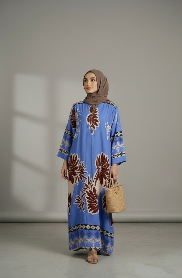 The Azure Bloom Kaftan Abaya